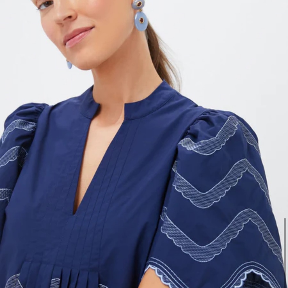 Chic Navy Midi Dress with Embroidered Details - Picture 5 of 8